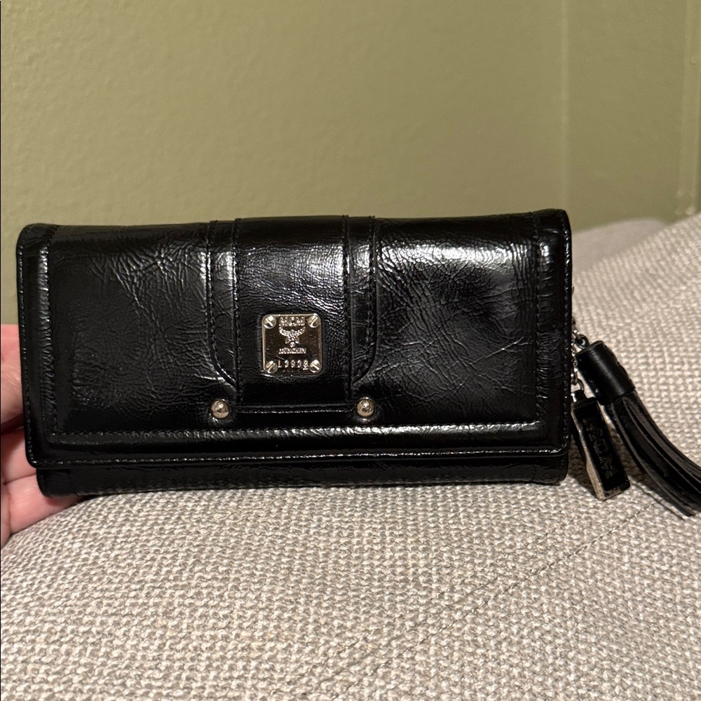 MCM Black Leather Continental Wallet with Tassel